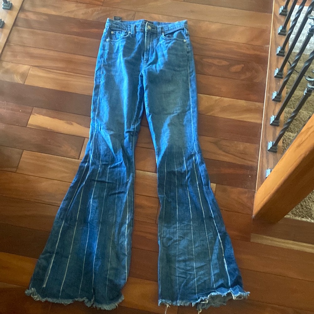 7 For All Mankind Flare Bell Bottom Pin Stripe Light-Medium Wash